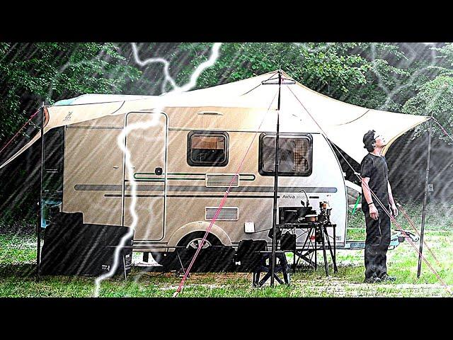 $19,900 Tiny Caravan Camping in the Heavy Rain, with KAMMOK CROSSWING