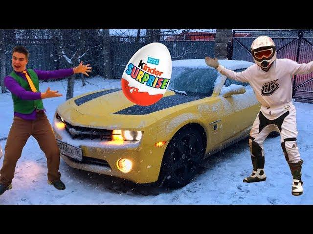 Mr. Joe & Motorcyclist in Car Service on Chevrolet Camaro! Compilation Funny Video for Kids