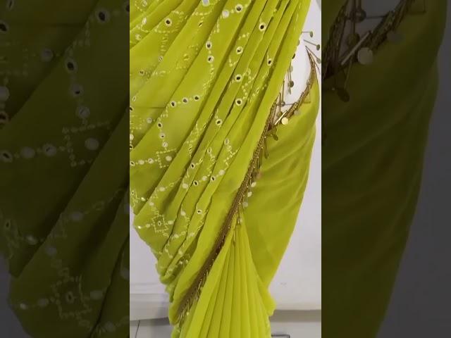 Pista Green Pure Georgette Lucknowi work Saree