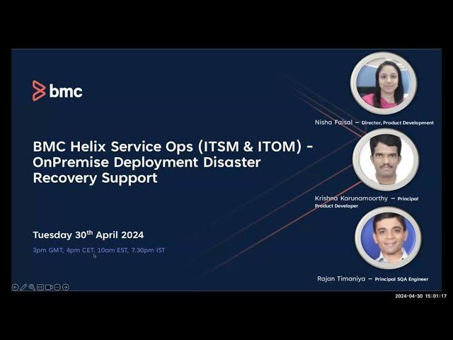 Webinar: BMC Helix ServiceOps (ITSM & ITOM) On Premises Deployment - Disaster Recovery Support