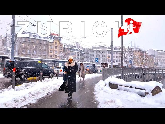 Heavy Snowfall in Zurich: A Scenic Walking Adventure 