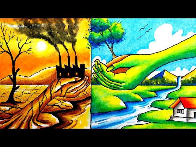 World environment day drawing/global warming drawing/environment day poster drawing/pollution poster