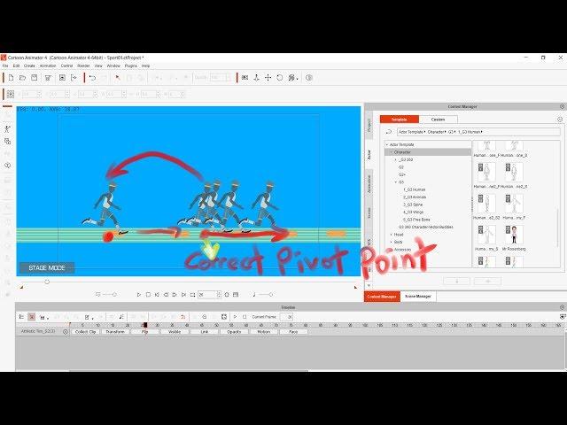 Cartoon Animator 4 Tutorial - How to correct pivot point when you use run forward motion