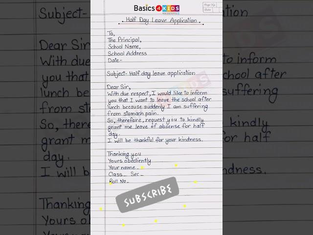 Formal letter - Write a Letter to the Principal for half Day Leave | Half Day Leave Application