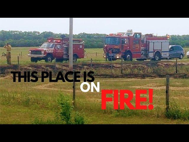 FIRE!!! Summer squall causes power outage and a grass fire that nearly takes it ALL out