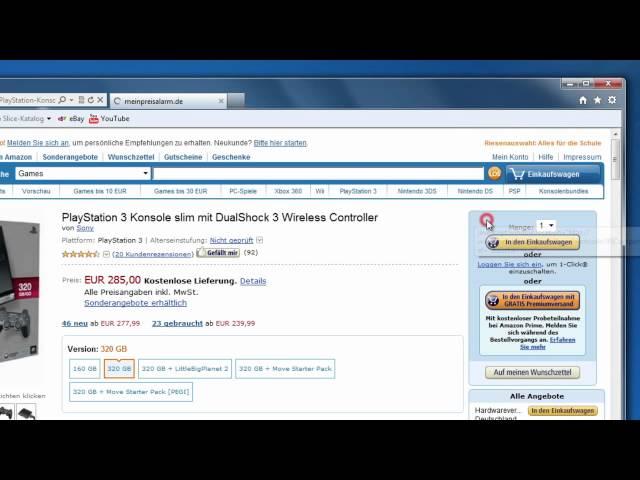 MeinPreisalarm.de - ein Amazon Preisalarm: Kaufen zum Wunschpreis (Anleitung Preisalarm Button IE)