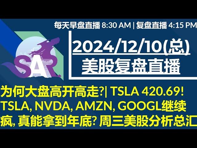 美股直播12/11[复盘] 为何大盘高开高走?| TSLA 420.69!  TSLA, NVDA, AMZN, GOOGL继续疯, 真能拿到年底? 周三美股分析总汇