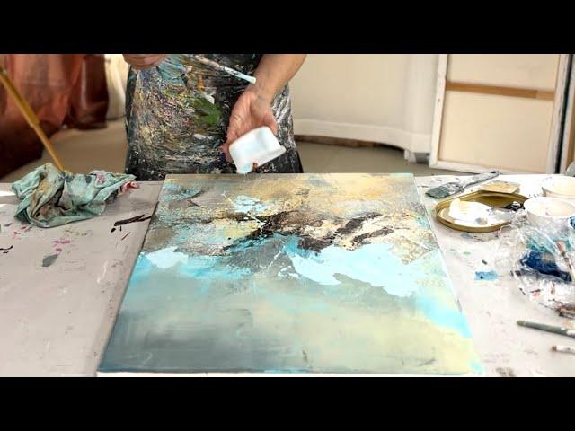 WOW effect! Abstract acrylic techniques - layering - big canvas - structure