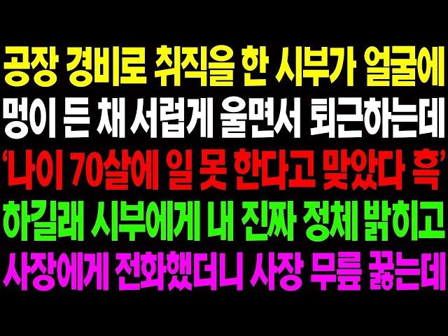 실화사연 공장 경비로 취직을 한 시부가 얼굴에 멍이 든 채 서럽게 울며 퇴근하는데   시부를 위해 며느리인 내가 나서게 되는데    사이다 사연,  감동사연, 톡톡사연