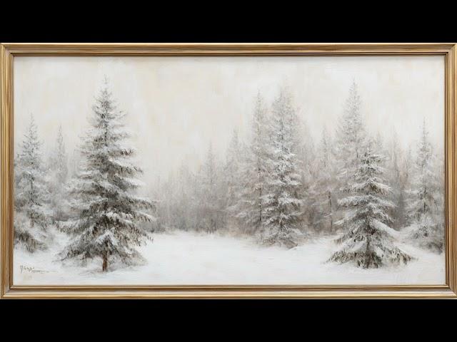 2h Snow Painting TV Background | Gold Framed TV Art 4K | Vintage Oil Painting | Winter Ambience