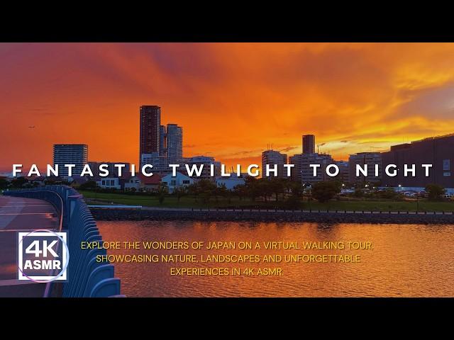 Fantastic Twilight to Night Ambience - Relaxing Walks and Binaural City Sounds｜Fukuoka Island City