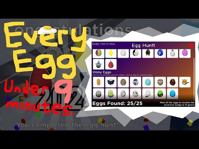 How to get ALL 25 EGGS in the Obby Creator Egg Hunt under 9 Minutes.