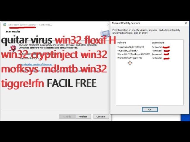 quitar virus win32 floxif H win32 cryptinject win32 mofksys rnd!mtb win32 tiggre!rfn FACIL FREE