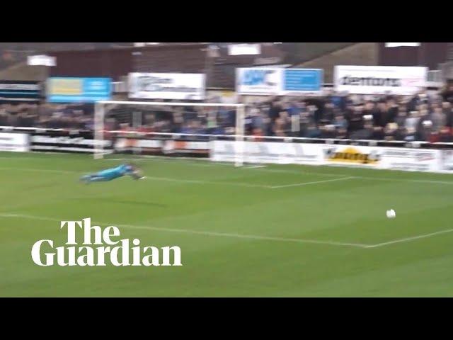 Hemel Hempstead goalkeeper sarcastically dives after long-range strike