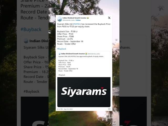 Siyaram Silks Ltd has increased the buyback price. #Buyback #Shorts (14 September 2023)