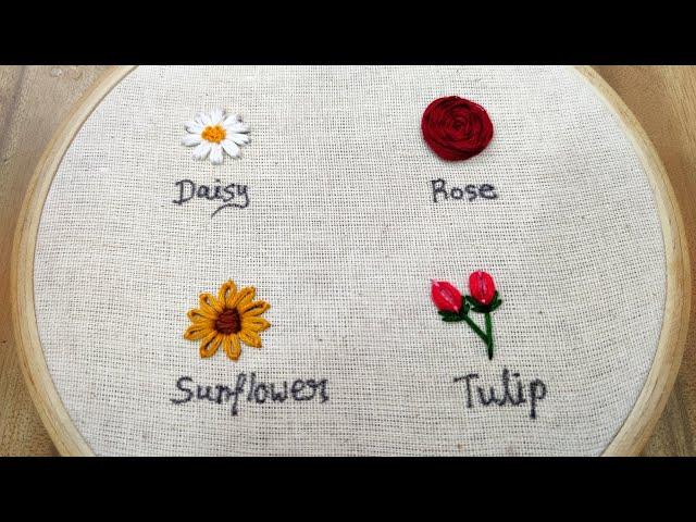 4 type of flowers embroidery || Basic embroidery stitches for beginners || Embroidery for beginners