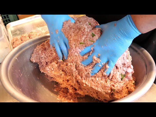 Giant meatballs full of cheese, Grilled Ribs Cheese Patty, Hamburger Steak / Korean Street Food - 4K