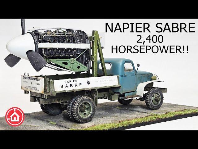 MiniArt 1/35 Cargo Truck -  Napier Sabre with concrete base. Model kit build.