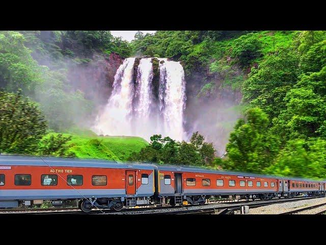 Mandovi Express crossing RANPAT WATERFALLS amazing experience in monsoon