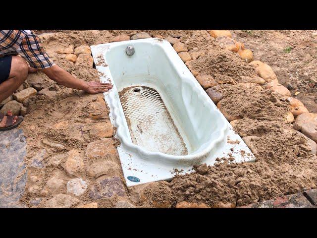 DIY aquarium with waterfall from old bathtub // Garden decoration ideas