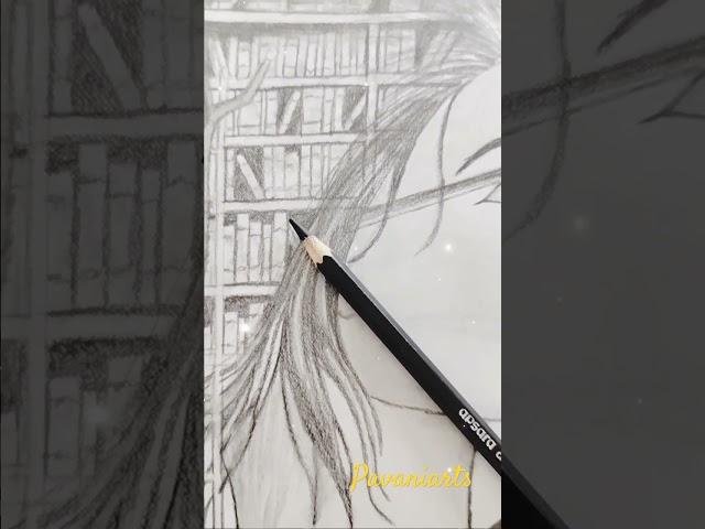 wow beautiful girl in library #beautiful girl drawing #beautiful girl pencil ️ art