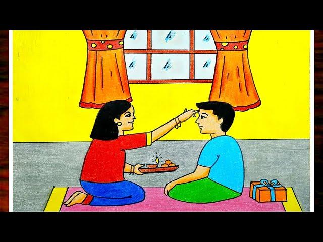 How To Draw Bhai Dooj Special Scenery|Bhai Phota Drawing|Bhai Dooj Easy Drawing For Beginners