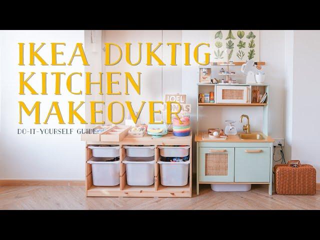 A Modern-inspired IKEA DUKTIG Kitchen makeover SG | Rattan + Wooden Handle + Sage and Gold Paint