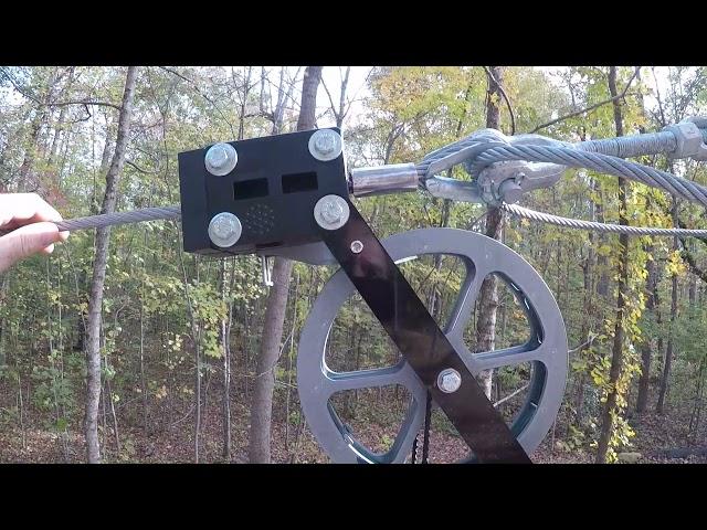 240 foot backyard zipline using beta version of ZipLineGear's Rerun trolley return