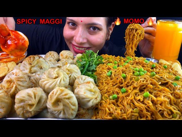 Eating Spicy Korean Style Maggi Masala, Momo Mukbang |Indian Street Food Eating Show | Asmr Mukbang