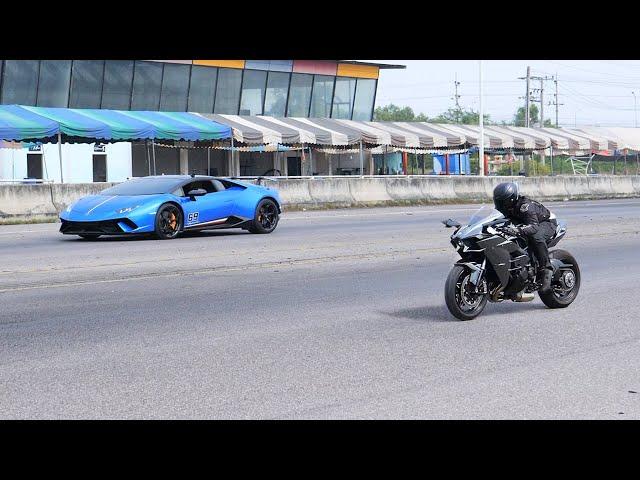 Kawasaki Ninja H2 vs Lamborghini Huracan Performante DRAG RACE