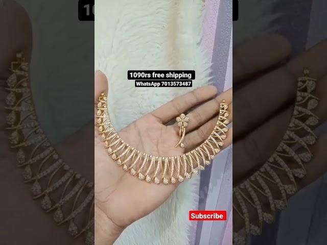 1 gram gold beautiful design necklace with earrings daimond finish #youtubeshorts #shorts #necklace