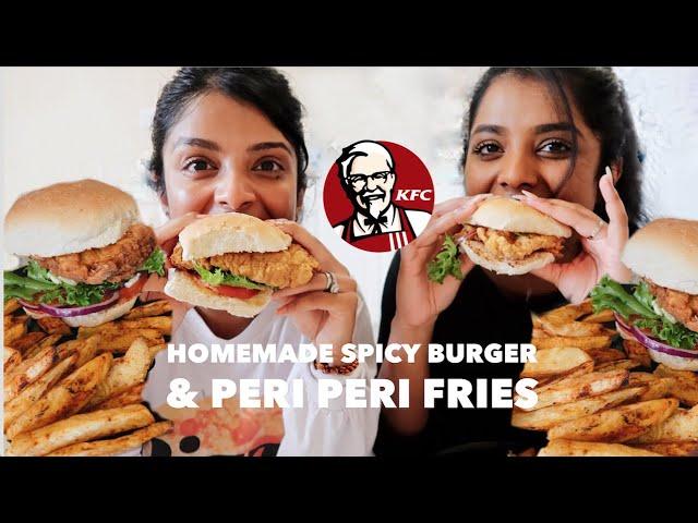 VLOG: Making KFC Inspired Spicy Chicken Burger & Peri Peri Fries with my Sister | Nivii06