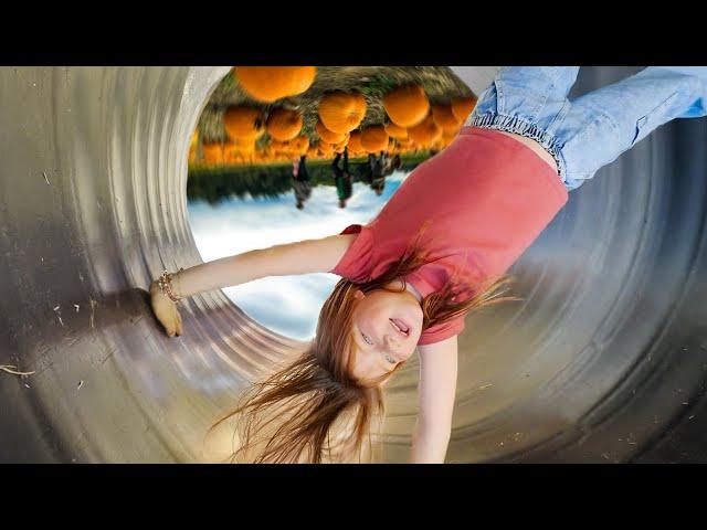 UPSiDE DOWN at the PUMPKiN PATCH!!  Adley and Family try crazy slides a mouse maze & fun challenges