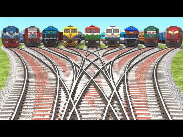 9 INDIAN DIESEL TRAIN CROSSING ON DIAMOND FORKED RAILROAD | Diamond Railroad | Animated Train Video