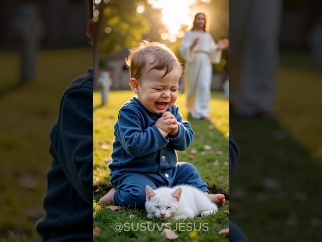 Baby prays to Jesus Chris help poor Kitten #jesus #love #kitten #baby