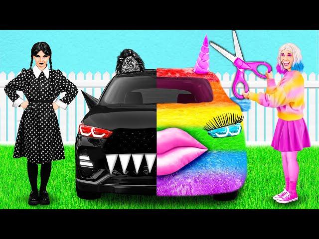 Rainbow Car vs Black Car Challenge by PaRaRa