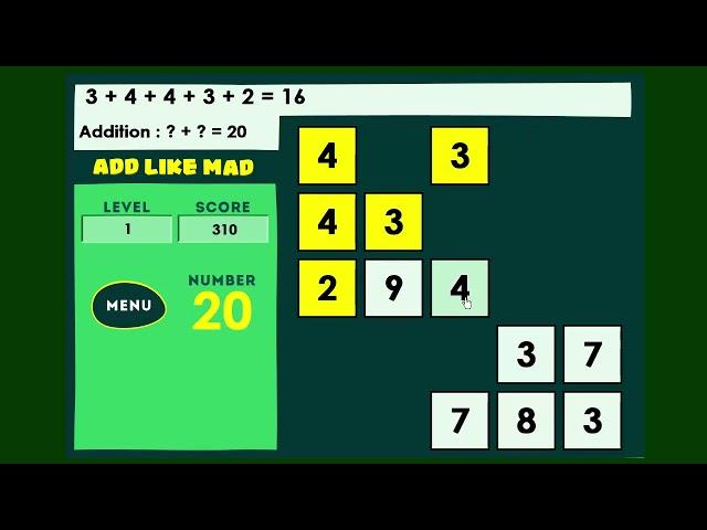 Add Like Mad - Math Adding Game - Level Easy, 2 boards