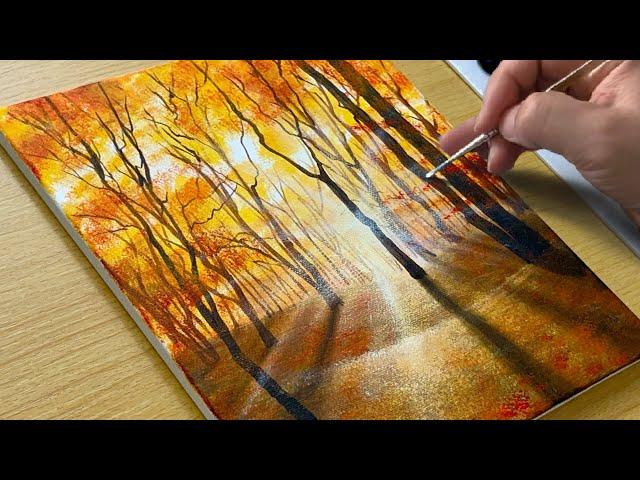 Easy Way to Paint a Autumn Forest / Acrylic Painting for Beginners