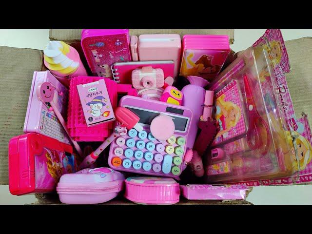 Pink Stationery Collection From the box - calculator, matchbox eraser, pouch, toy unboxing & review