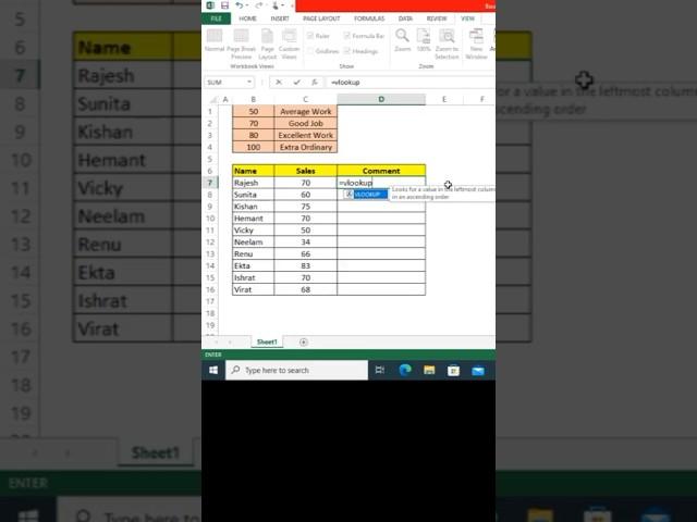 Vlookup with name (Interview Question) Must watch #excel #shorts #short #video #viralshorts