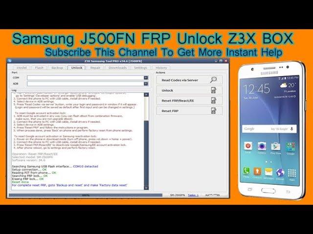 Samsung J500FN FRP Unlock Z3X BOX