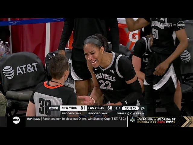  A'ja Wilson CURSES OUT Ref, NO TECHNICAL After Foul Call | WNBA Las Vegas Aces vs New York Liberty