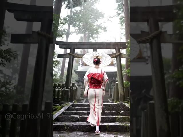 Walking Through the Rain at a Sacred Shrine in Japan | ASMR rain #ai #japaneseculture #short