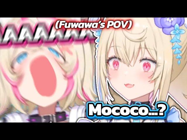 Mococo screams so loud in the background of Fuwawa's stream, she breaks the immersion