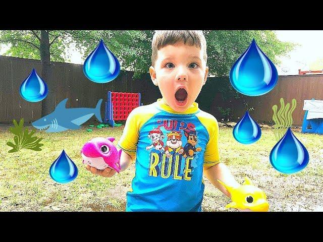 Rainy Day Fun For Kids Play Outside! Caleb & Mommy Play in The Rain with Baby Shark Toys!