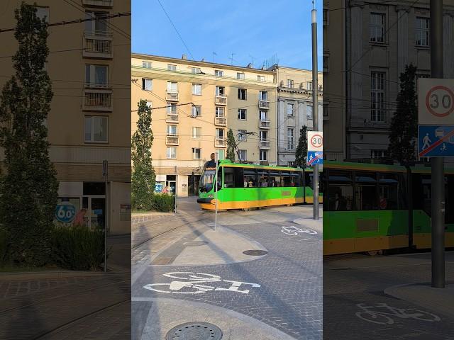 POZNAN | City tram  on Plac Wolności square  - 4K  #trams