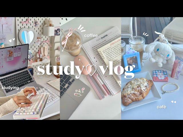 study vlogschool girl routine, 5am morning, cute café, lots of stu(dying) & coffee, sanrio unboxing