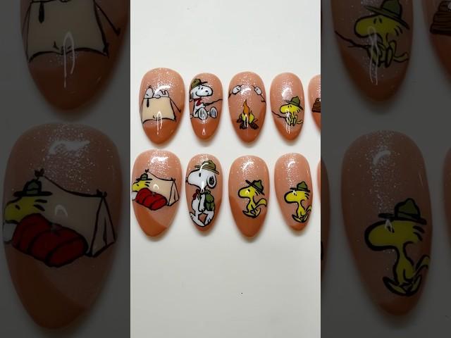 Around the campfire with Snoopy! ️ #nailart #beginnernailart #snoopy #drawwithme