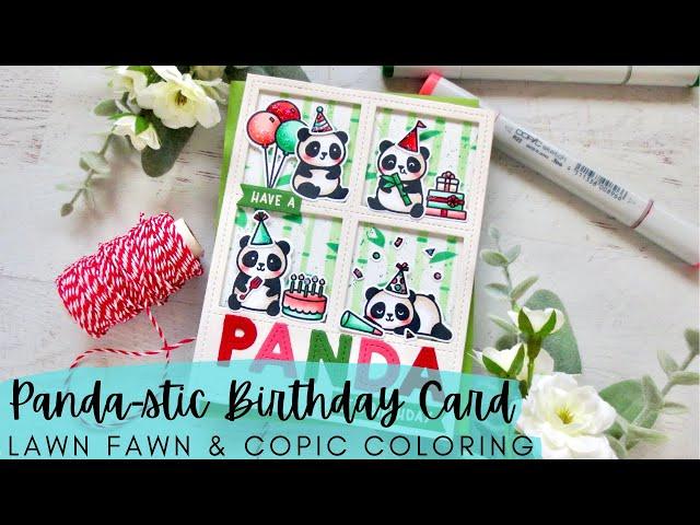 Panda-stic Birthday Card | Lawn Fawn NEW RELEASE | Copic Coloring + a Stenciled Background