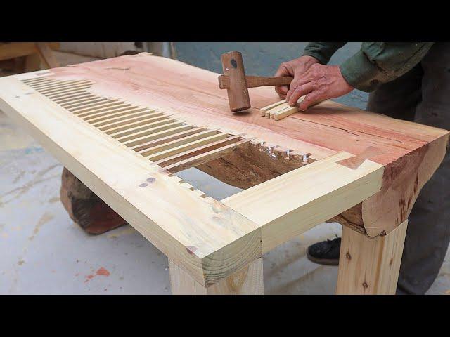 Incredible Woodworking Ideas From Solid Wood With Strips Of Wood // Outdoor Table With Cool Design